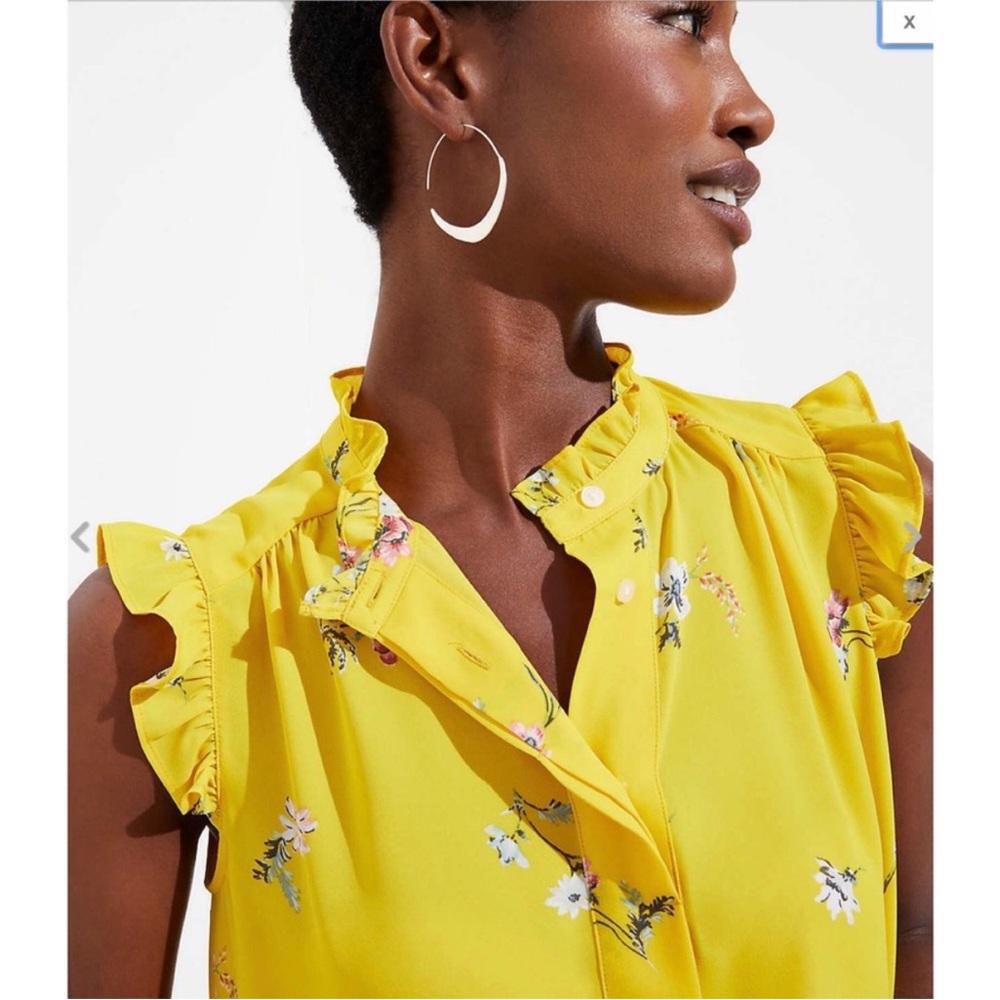 LOFT Floral Ruffle Henley Shell Laguna Yellow